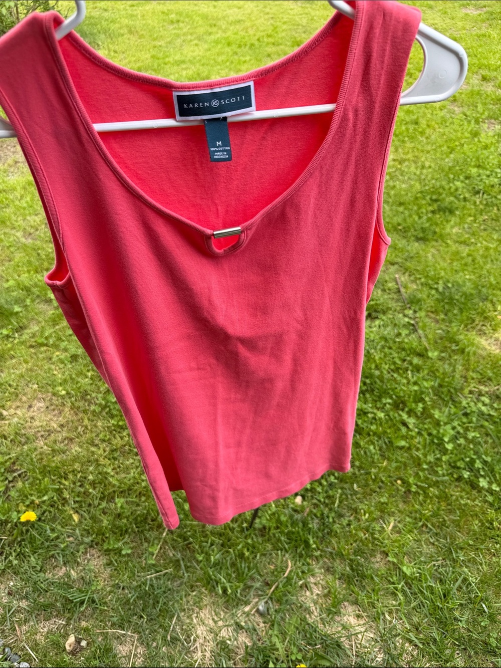Karen Scott Coral-Red Sleeveless Tank with Metal Ring